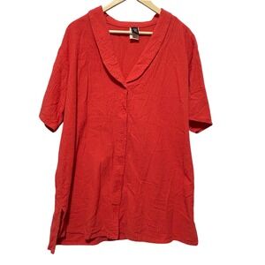 MiB Women Tunic Button Top 1X Coral Crinkle Cotton Lagenlook Artwear Travel